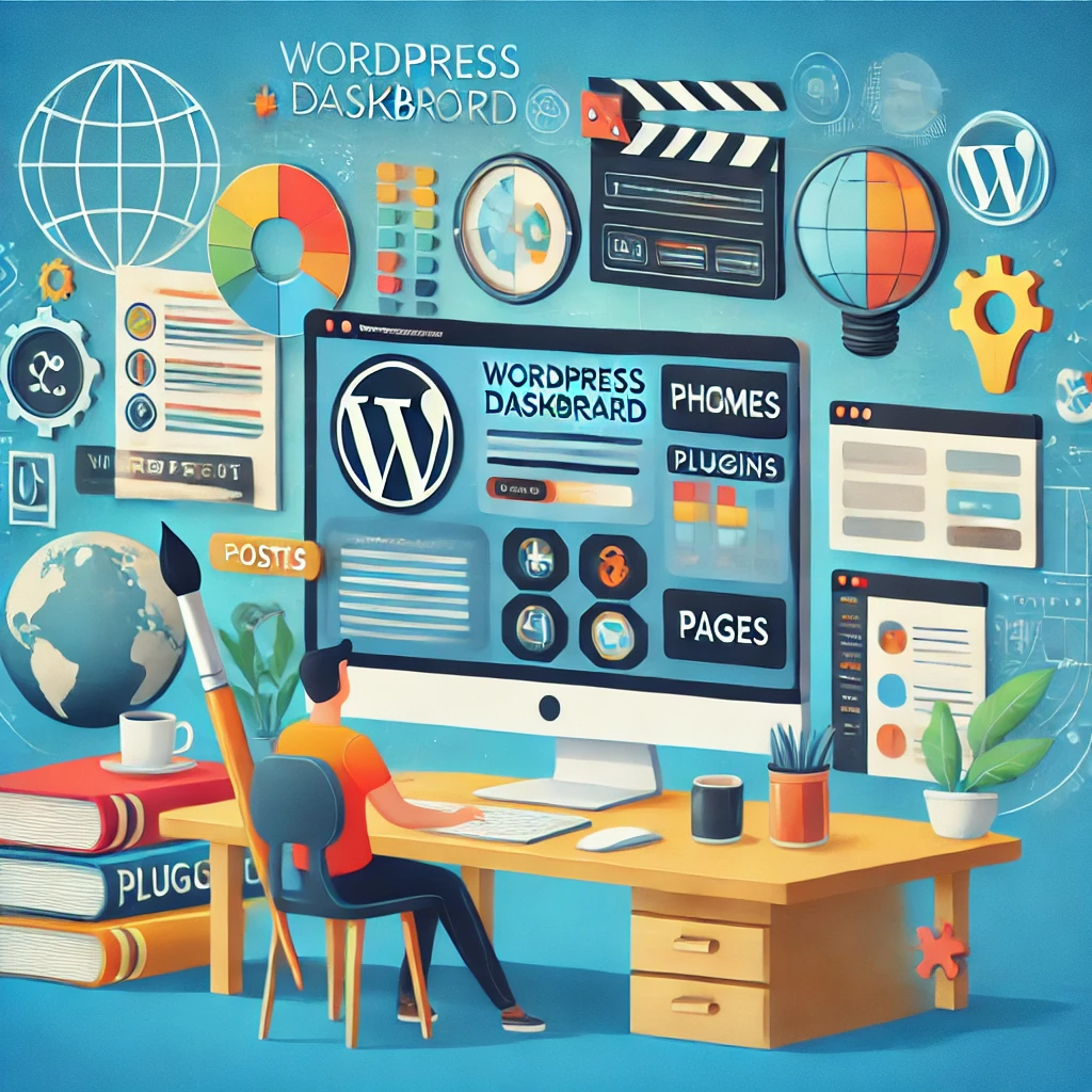 An illustration that conceptualizes what WordPress is, emphasizing its user-friendly interface, customization features, and its role in website creation.